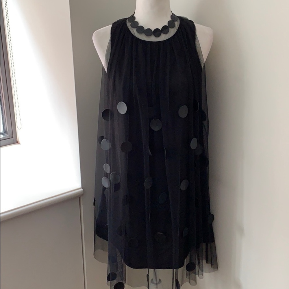 Gracia Black layered dress w/faux leather detail